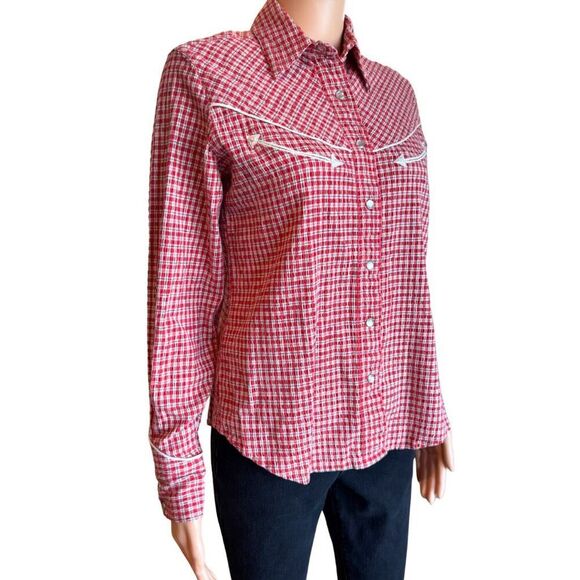Cruel Girl Women’s Red Plaid Western Pearl Snap Shirt Medium - Picture 2 of 7